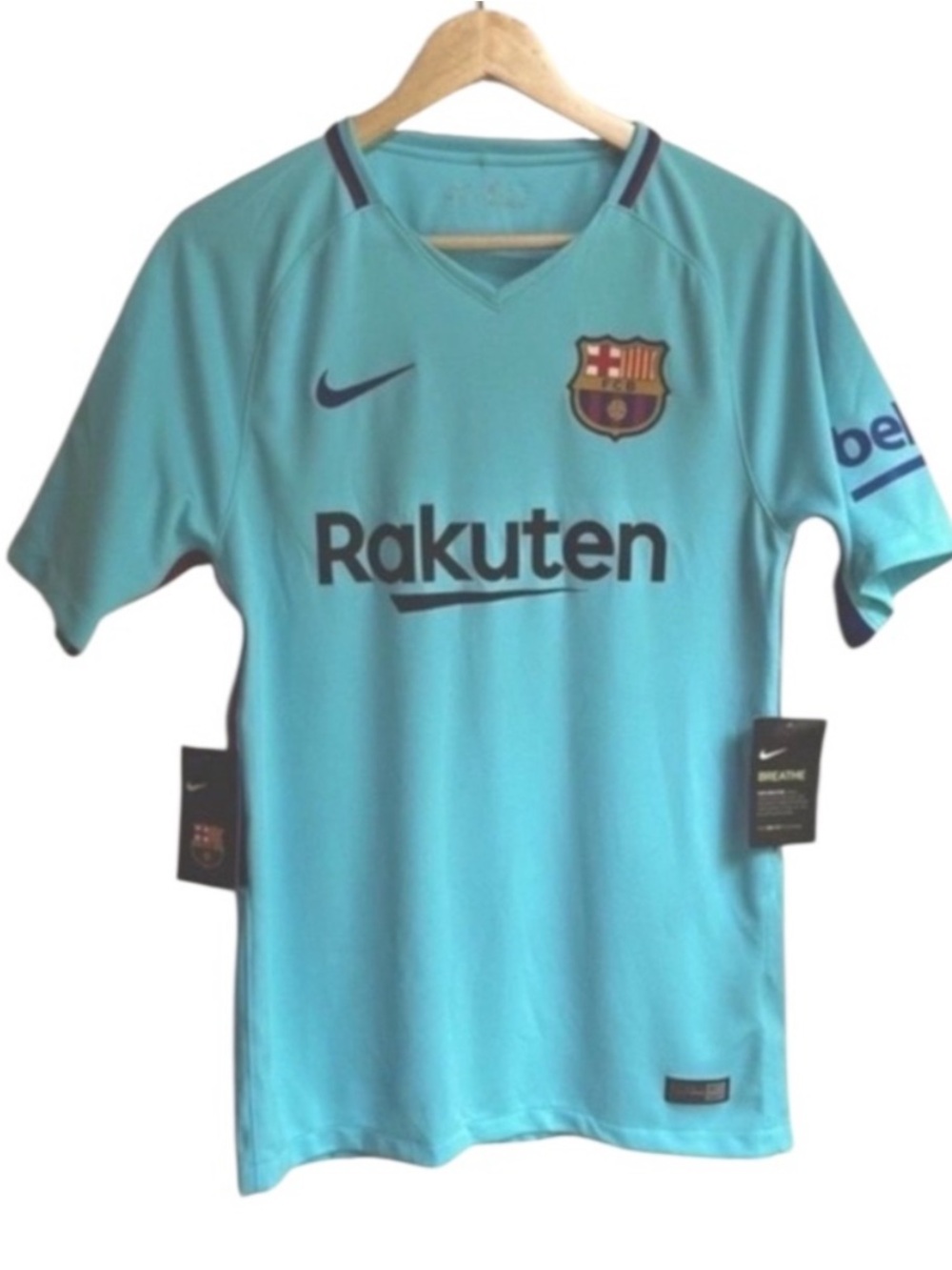 FC BARCELONA SPAIN 2017 2018 AWAY FOOTBALL SHIRT JERSEY AUTHENTIC MEN’S SMALL